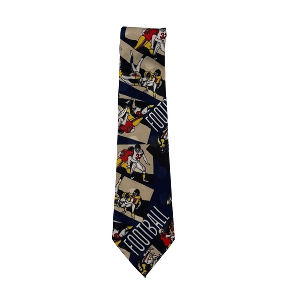 Florence & K. Inc. Other - Florence & K. Inc. Mens Football Graphic Novelty Tie Navy‎ Tan Red Polyester